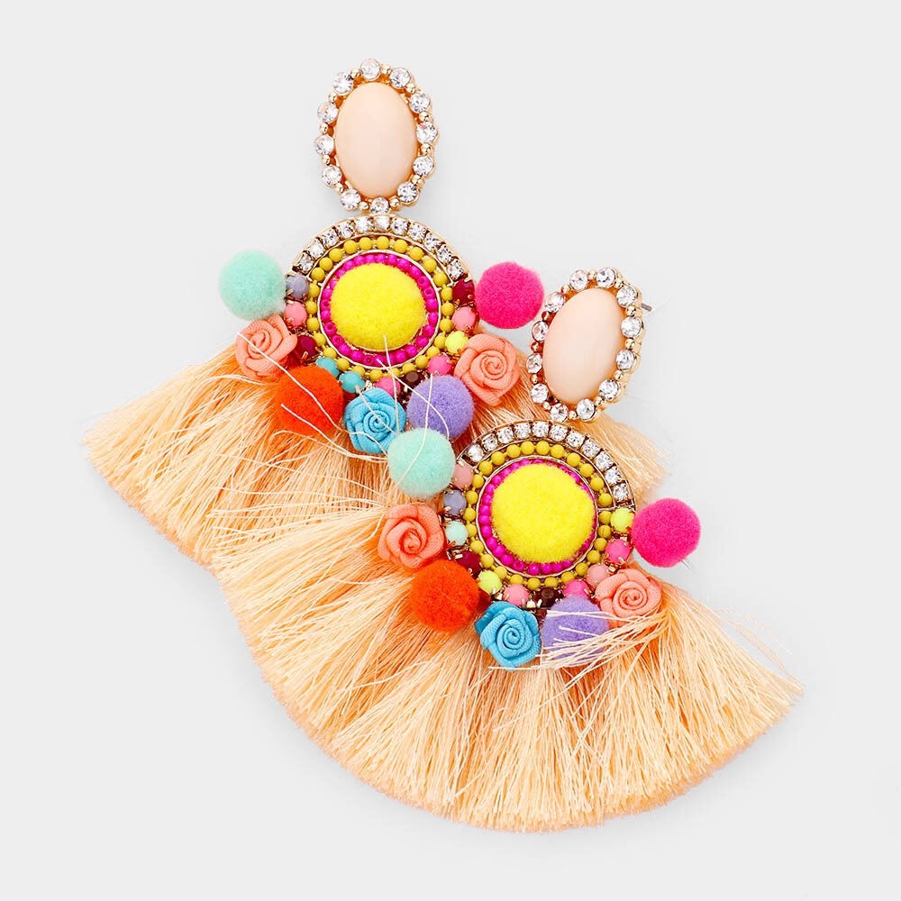 Tassel Pom Pom Earrings - Picture 3 of 3